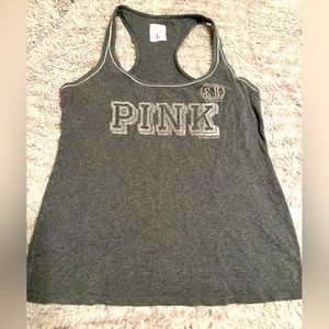 VS PINK racer back tank gray size L built in bra